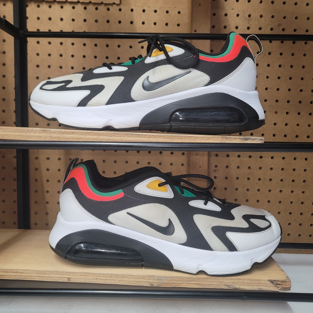 Nike Airmax 200 Rasta Black and White Athletic Shoes with Red and Yellow Accents